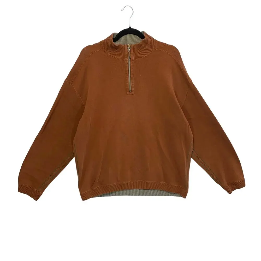 Tommy Bahama 1/4 Zip Pullover Cotton Long Sleeve Sweater Men's L Rust Timeless